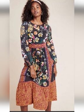 Anthropologie Adair Velvet-Trimmed Midi Dress size 2